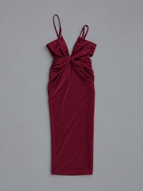 Oh Polly Burgundy Ruched Twist Front Midi Dress Size 6 NEW